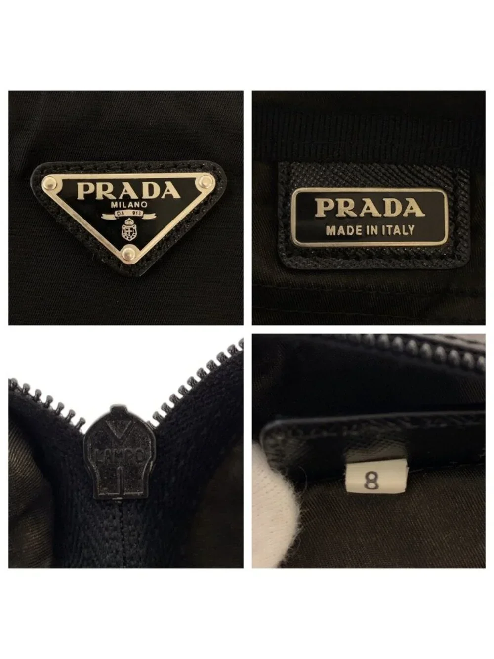 Prada Tessuto Saffiano Leather Triangular Black Nylon Clutch Pouch